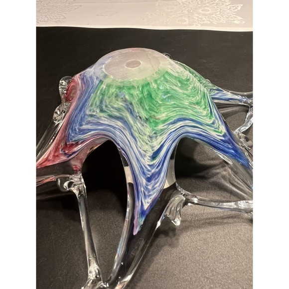 2 ~ Murano Art Glass Bowls Abstract Sculptures Blue Green Swirl Original Sticker - Picture 12 of 16